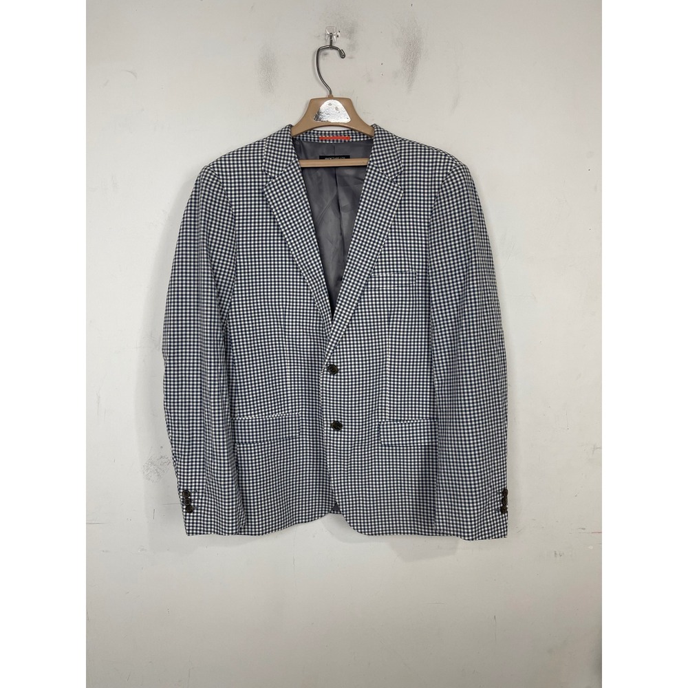 JackThreads Mens Gingham‎ Blazer Navy White Cotton 2-Button Sport Coat Size 44